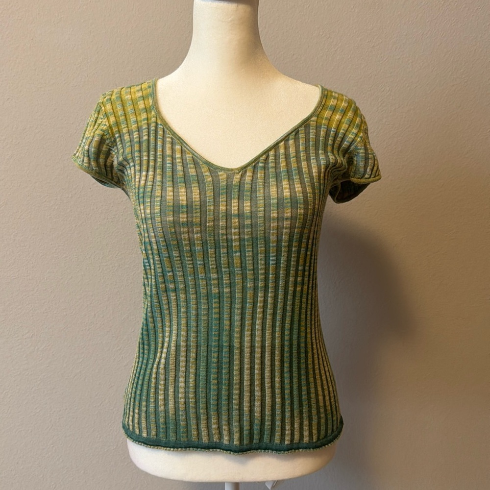 Axcess Women’s Ribbed Multicolored V-Neck Short-Sleeve T-Shirt Size Medium